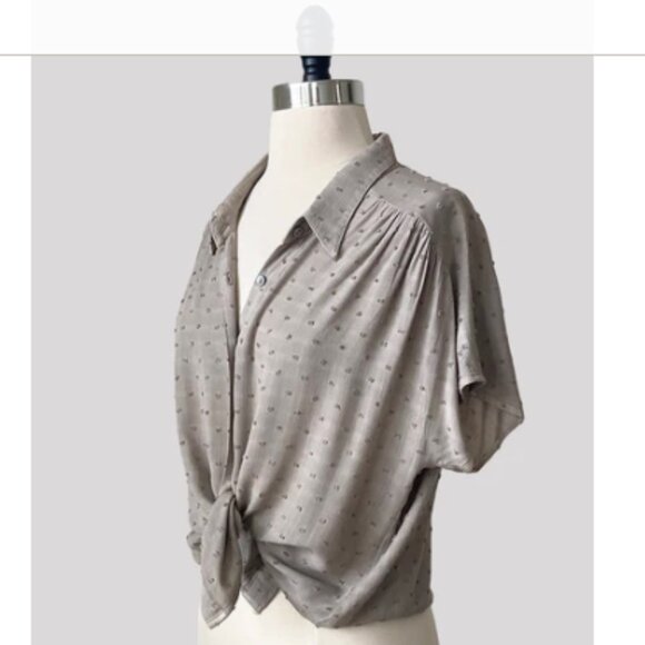 Stone Gray Rayon Button Front Tee - Picture 3 of 5